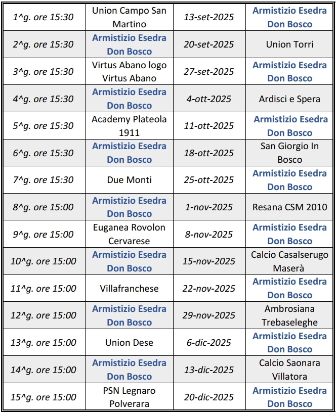 Armistizio Esedra don Bosco Calendario ANDATA Juniores Regionali U19 Girone C