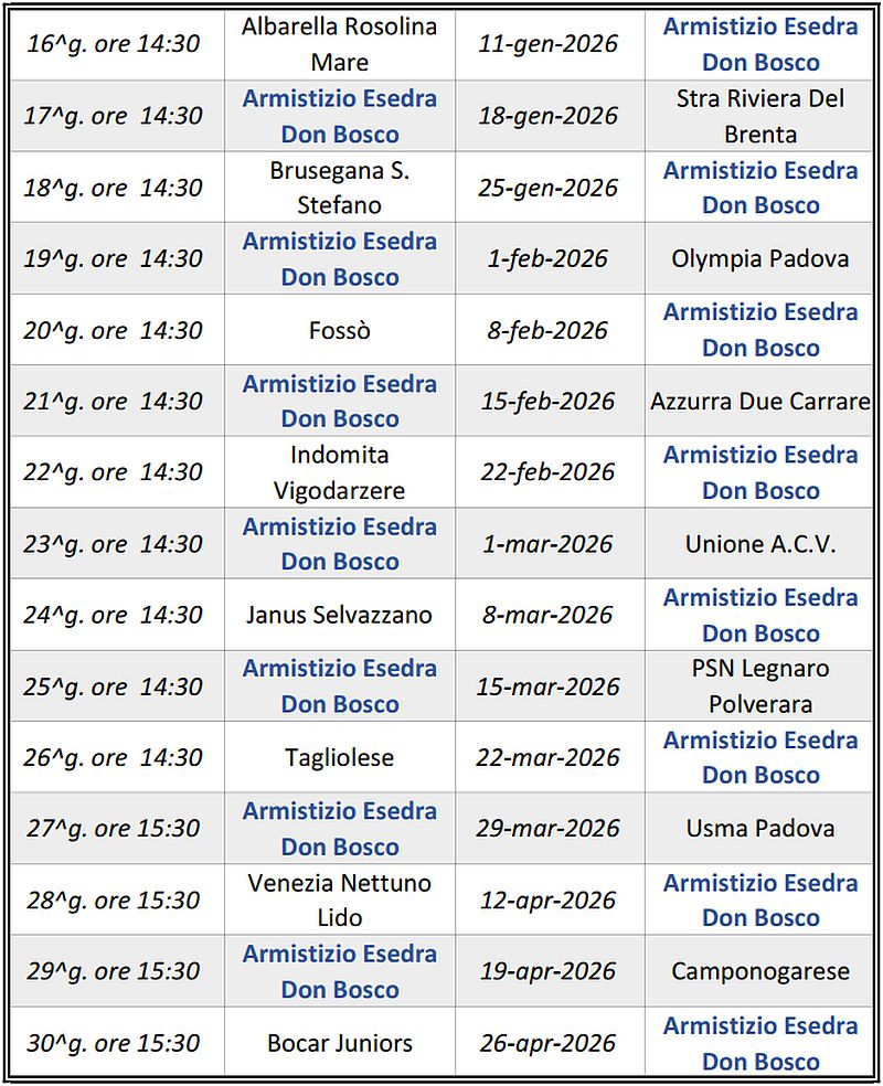 Calendario Armistizio Esedra don Bosco SS 2025-2026 Prima Categoria Girone E