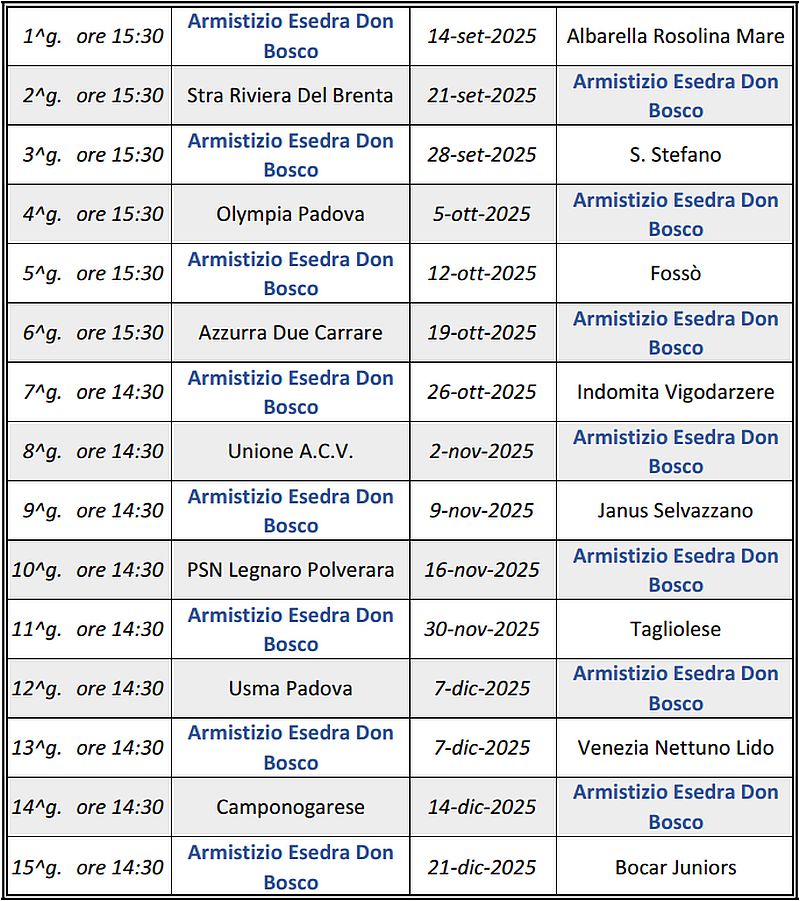 Armistizio Esedra don Bosco SS 2025-2026 Prima Categoria Girone E